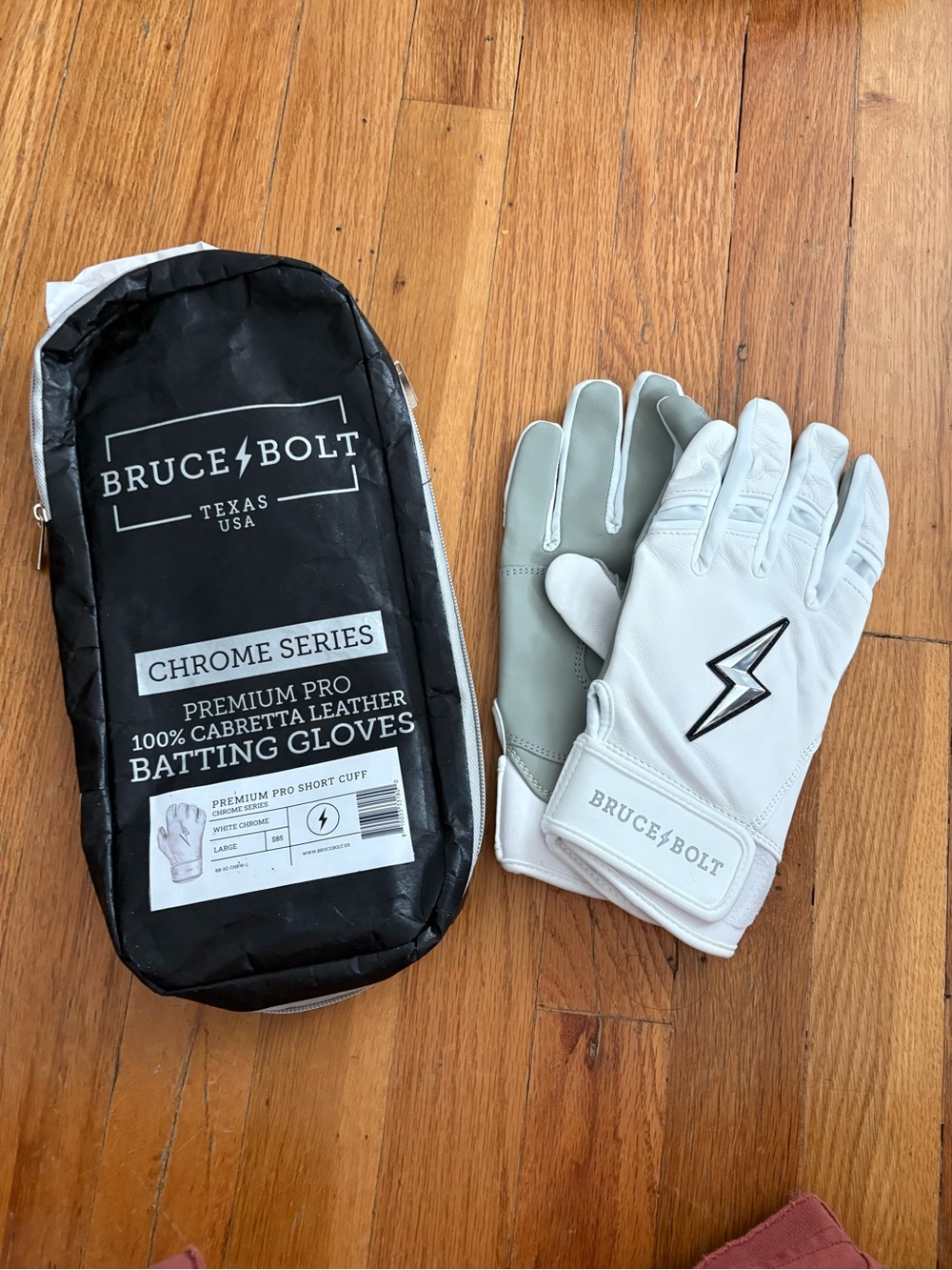 Bruce Bolt White Premium Cabretta Leather Batting Gloves